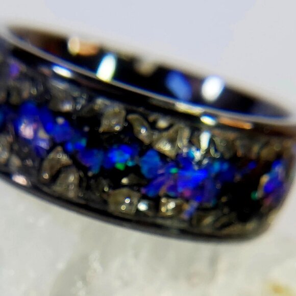 "Pathway" Ring with Blue Opal & Black/Silver Stones - Picture 2 of 6